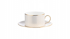 Чашка чайная с блюдцем Wedgwood Джио Голд 220 мл, фарфор