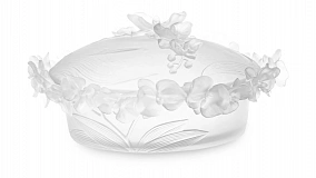 Конфетница с крышкой Decor de Table Pate de Verre Cristal Орхидея 28 см, хрусталь, белая, п/к