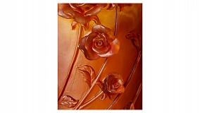Ваза настольная Decor de Table Pate de Verre Cristal Роза 35 см, хрустальное тесто, янтарная, п/к