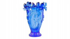 Ваза Decor de Table Pate de Verre Cristal Ирисы 32 см, хрустальное тесто, синяя, п/к
