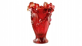 Ваза Decor de Table Pate de Verre Cristal Ирисы 32 см, хрустальное тесто, янтарно-красная, п/к